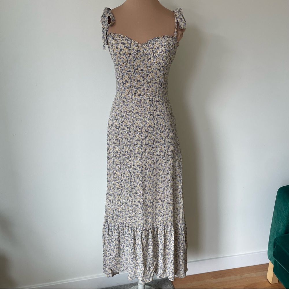 Reformation Nikita Mini Floral Ditsy Print Tie Strap Ruffle Trim Midi Dress Sz 4